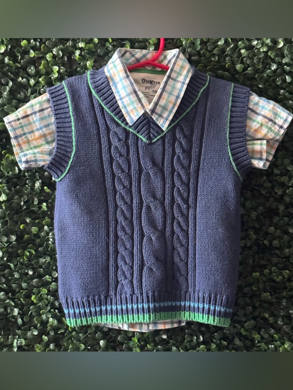 🔥5/$25🔥OSHKOSH B'GOSH BOY BABY/TODDLER 12MOS SWEATER VEST/BUTTON DOWN SHIRT SET